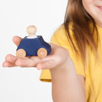 Blue Wooden Car With Grey Figure Lubulona Lil Tulips