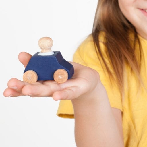 Blue Wooden Car With Grey Figure Lubulona Lil Tulips