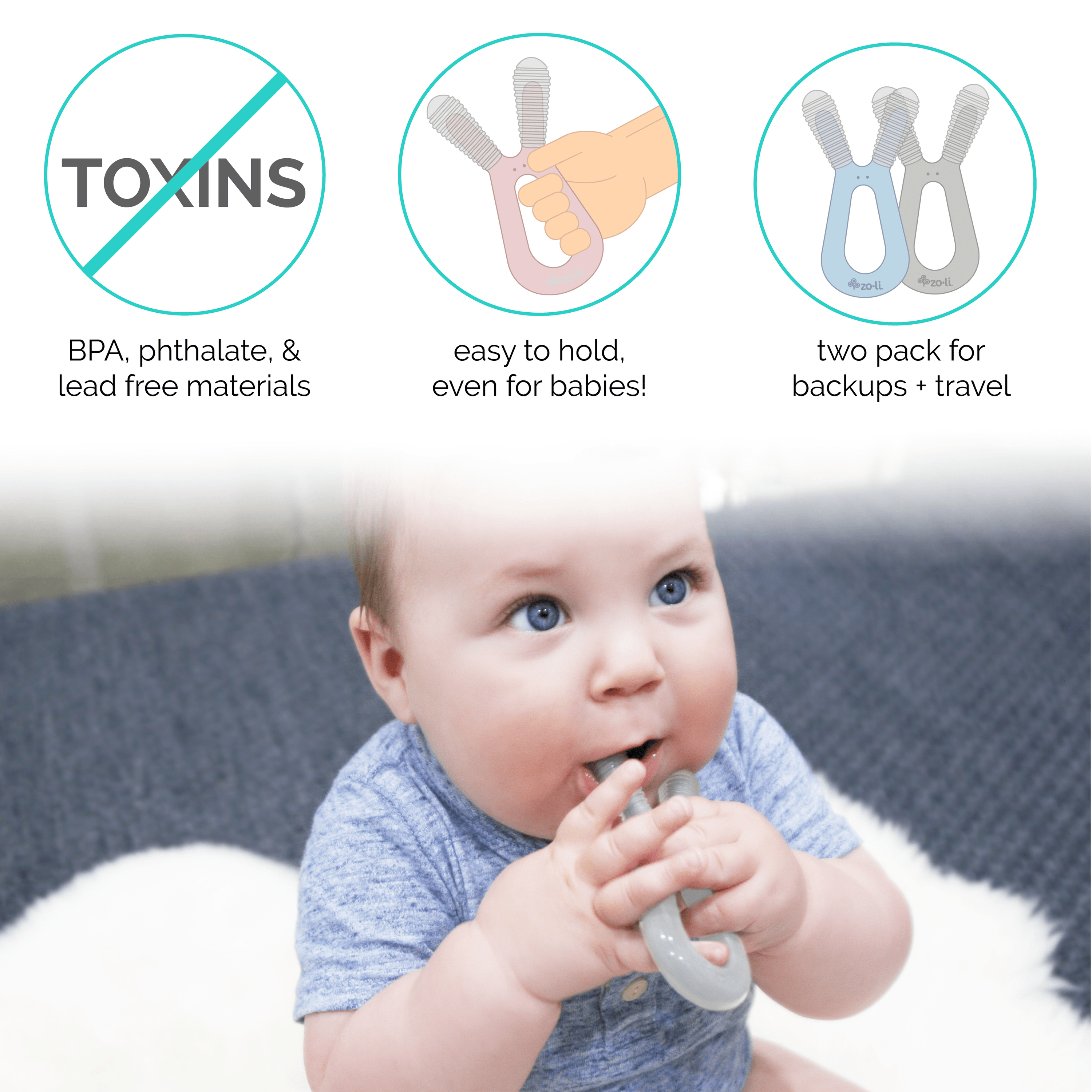 Bunny Teether - Blush + Ash Grey ZoLi ZoLi Lil Tulips