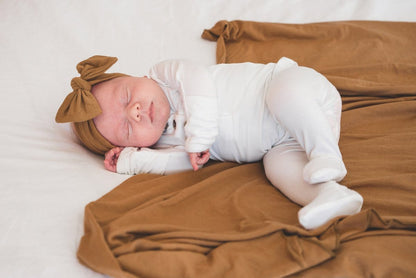 Camel Knit Headband Bow Copper Pearl Lil Tulips
