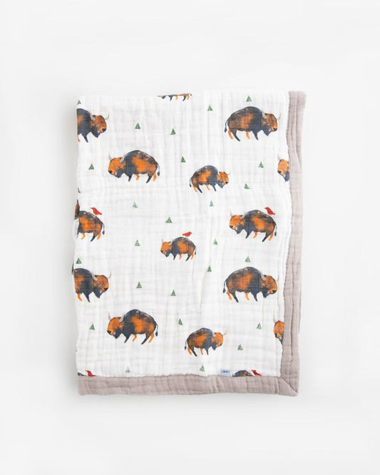Cotton Muslin Baby Blanket - Bison Little Unicorn Lil Tulips