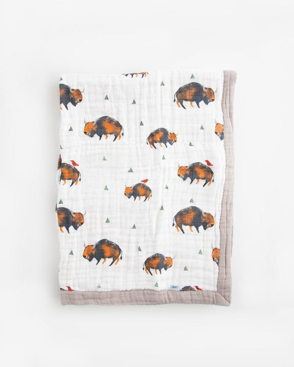 Cotton Muslin Baby Blanket - Bison Little Unicorn Lil Tulips