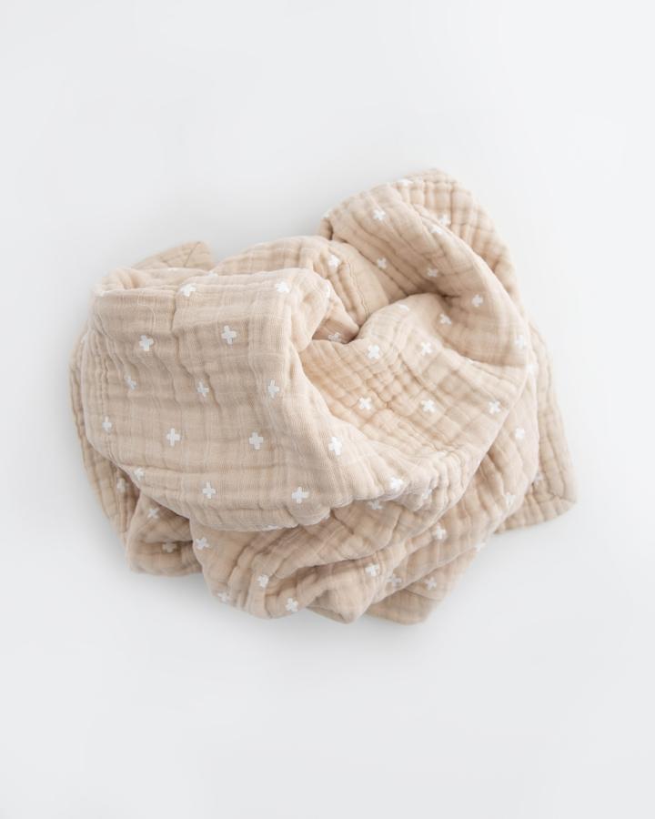 Cotton Muslin Baby Blanket - Taupe Cross Little Unicorn Lil Tulips