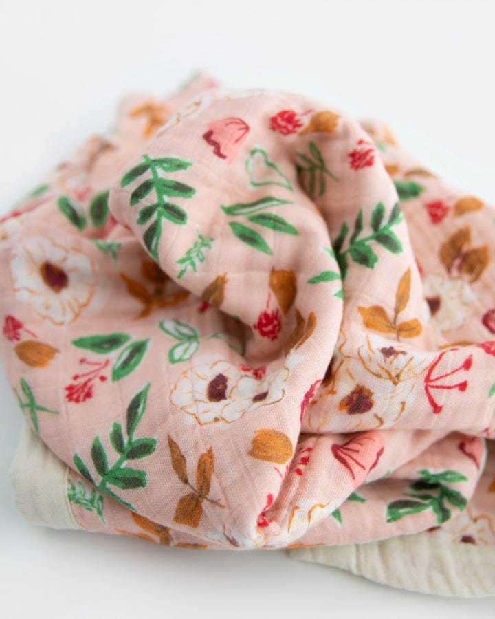 Cotton Muslin Baby Blanket - Vintage Floral Little Unicorn Lil Tulips