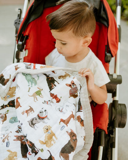 Cotton Muslin Baby Blanket - Woof Little Unicorn Lil Tulips