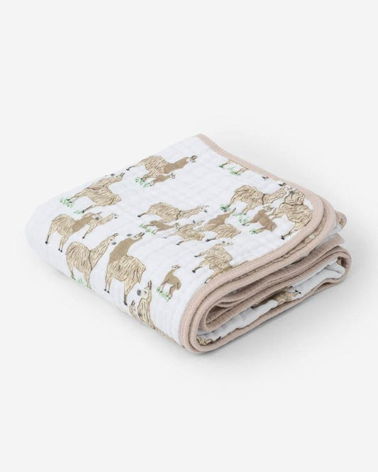 Cotton Muslin Baby Quilt - Llama Llama Little Unicorn Lil Tulips