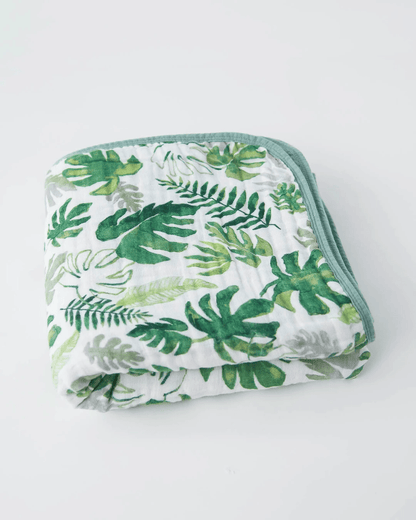Cotton Muslin Baby Quilt - Tropical Leaf Little Unicorn Lil Tulips