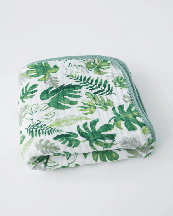 Cotton Muslin Baby Quilt - Tropical Leaf Little Unicorn Lil Tulips