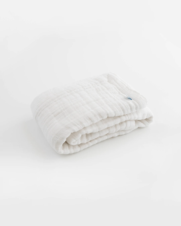 Cotton Muslin Baby Quilt - White Little Unicorn Lil Tulips