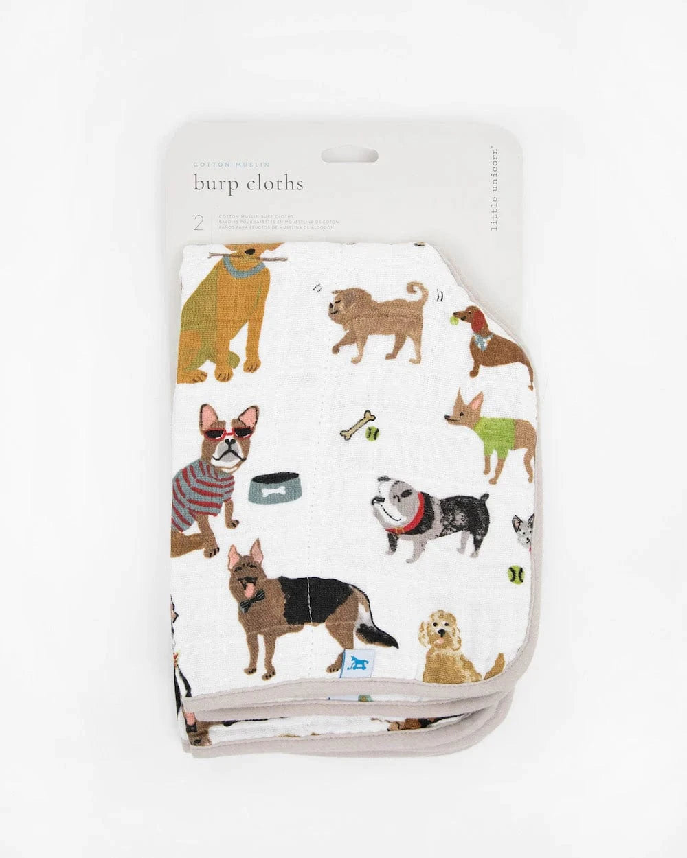 Cotton Muslin Burp Cloth 2 Pack - Woof Little Unicorn Lil Tulips
