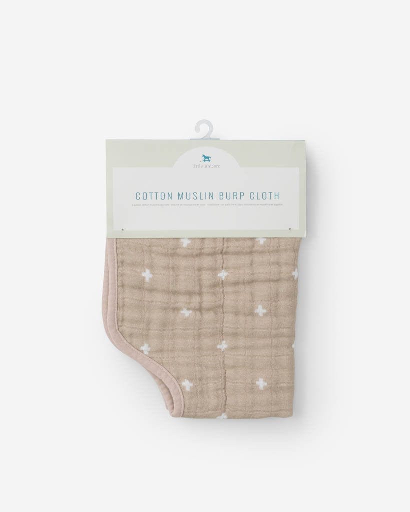 Cotton Muslin Burp Cloth - Taupe Cross Little Unicorn Lil Tulips