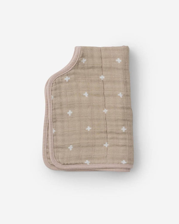Cotton Muslin Burp Cloth - Taupe Cross Little Unicorn Lil Tulips