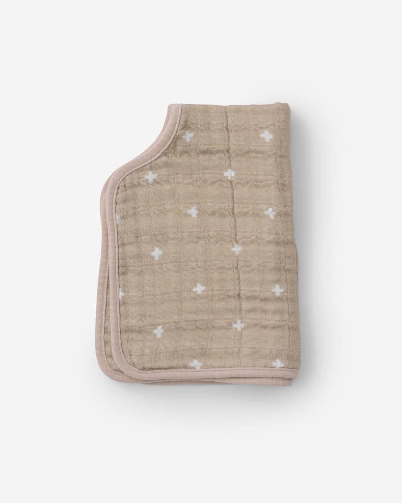 Cotton Muslin Burp Cloth - Taupe Cross Little Unicorn Lil Tulips