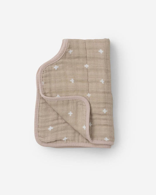 Cotton Muslin Burp Cloth - Taupe Cross Little Unicorn Lil Tulips