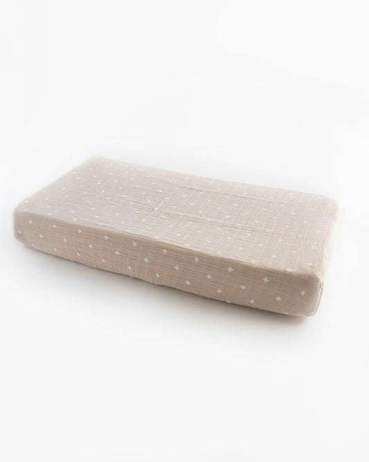 Cotton Muslin Changing Pad Cover - Taupe Cross Little Unicorn Lil Tulips