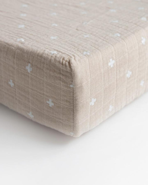 Cotton Muslin Changing Pad Cover - Taupe Cross Little Unicorn Lil Tulips