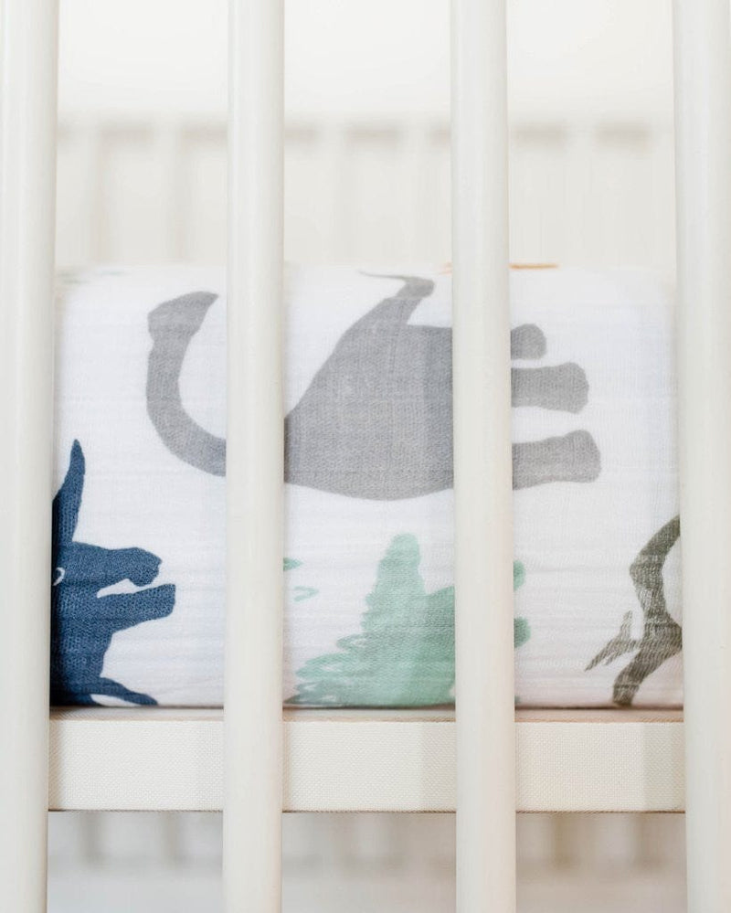 Cotton Muslin Crib Sheet Dino Friends (ships without box) Little