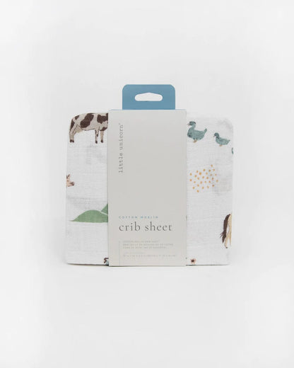 Cotton Muslin Crib Sheet - Farmyard Little Unicorn Lil Tulips
