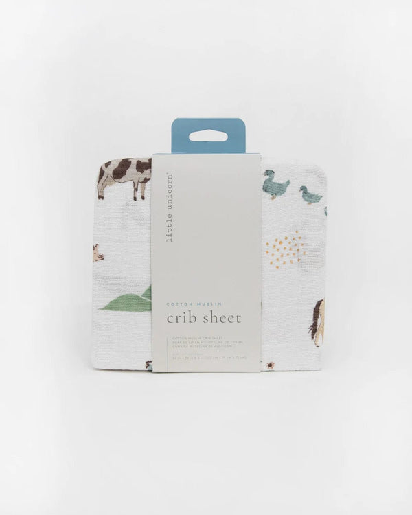Cotton Muslin Crib Sheet - Farmyard Little Unicorn Lil Tulips