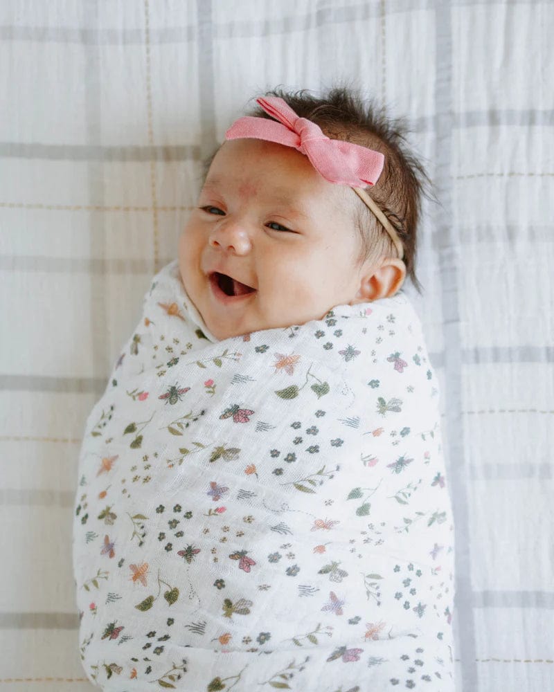 Cotton Muslin Swaddle Blanket - Garden Bees Little Unicorn Lil Tulips