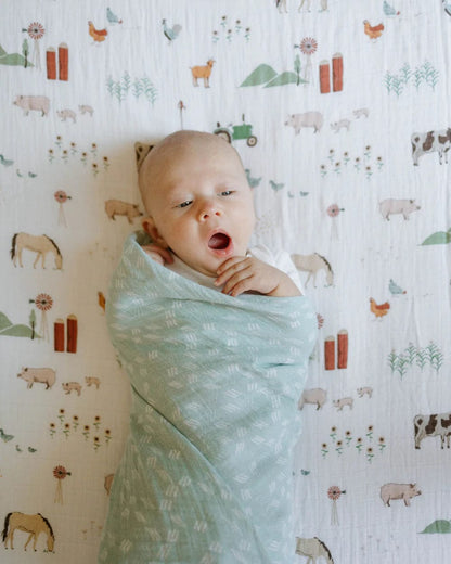 Cotton Muslin Swaddle Blanket - Misty Field Little Unicorn Lil Tulips