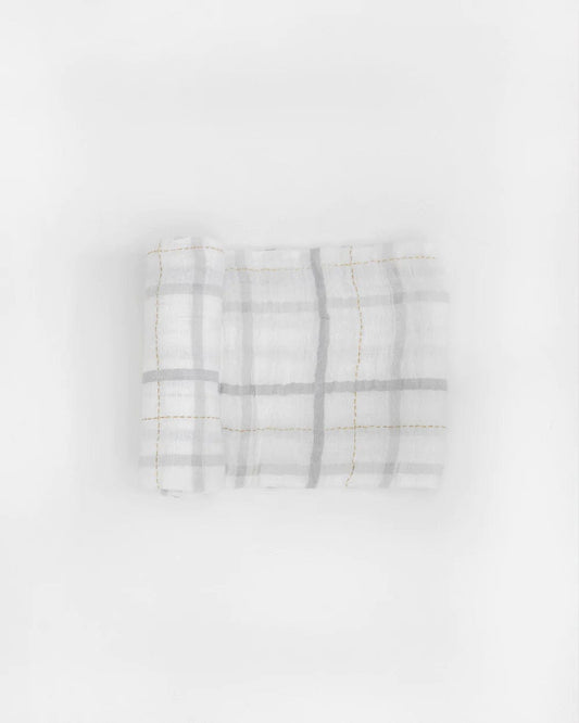 Cotton Muslin Swaddle Single - Grey Plaid Little Unicorn Lil Tulips