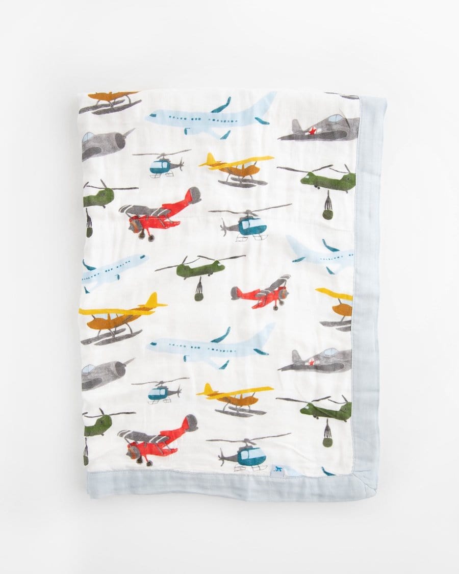 Deluxe Muslin Baby Blanket - Air Show Little Unicorn Lil Tulips