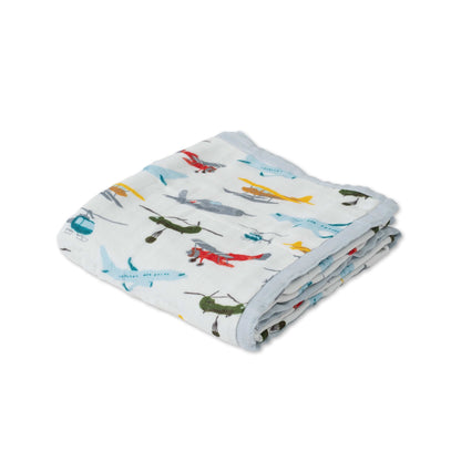 Deluxe Muslin Baby Quilt - Air Show Little Unicorn Lil Tulips