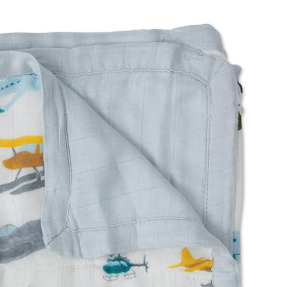 Deluxe Muslin Baby Quilt - Air Show Little Unicorn Lil Tulips