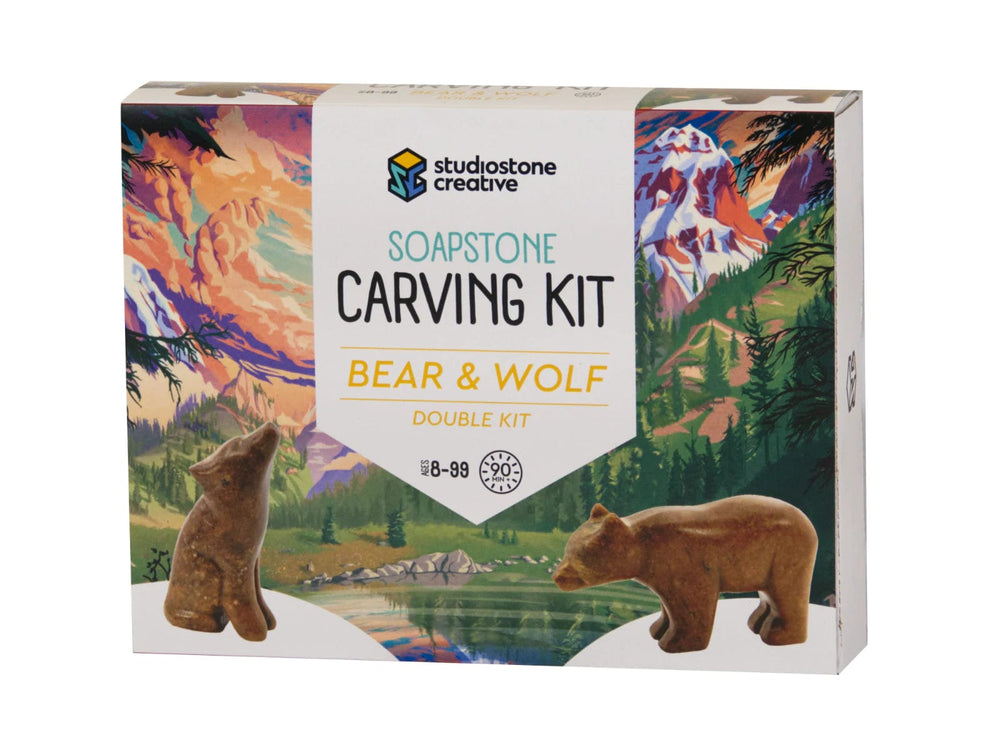 Double Kit: Bear & Wolf Soapstone Carving Kit Studiostone Creative Lil Tulips
