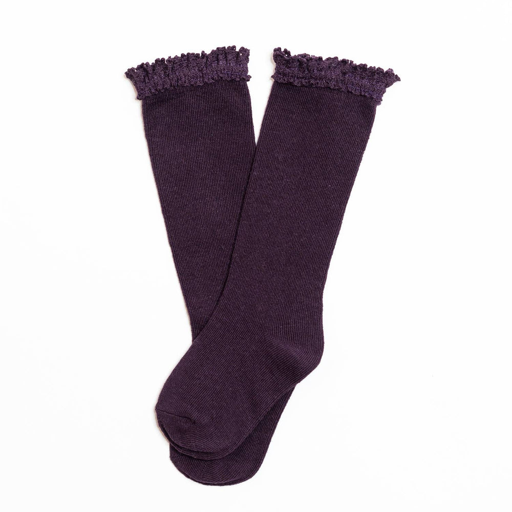 Eggplant Lace Top Knee High Socks Little Stocking Company Lil Tulips