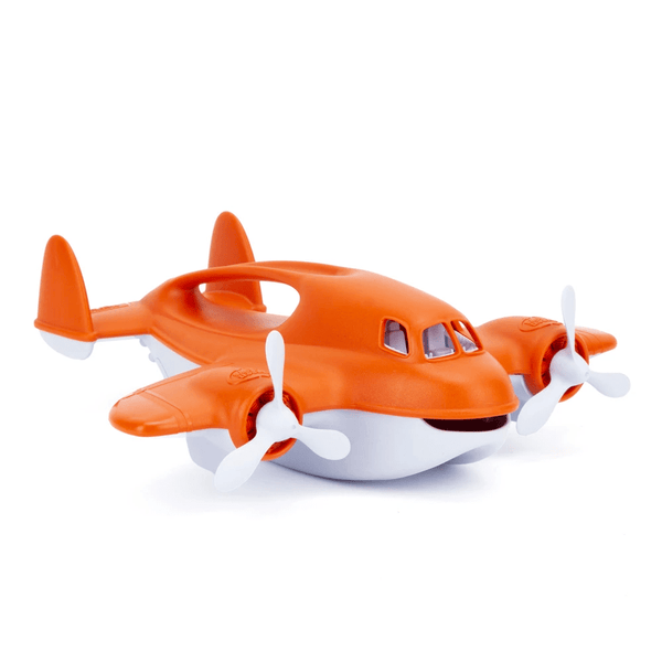 Orange Green Toys Fire Plane bath toy with white base and propellers