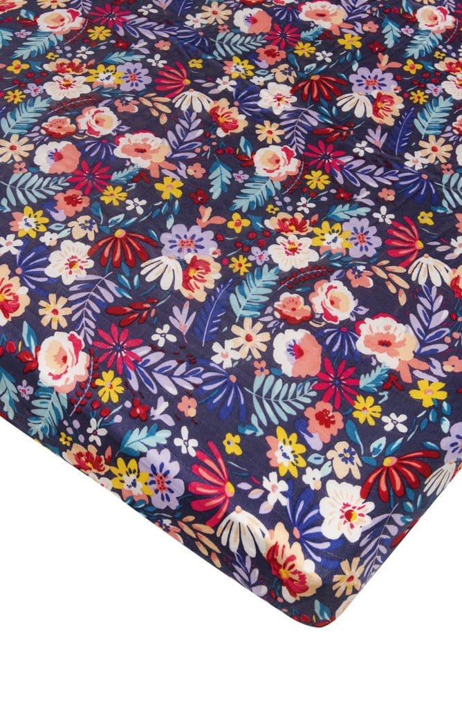 Fitted Crib Sheet - Dark Field Flowers LouLou Lollipop Lil Tulips
