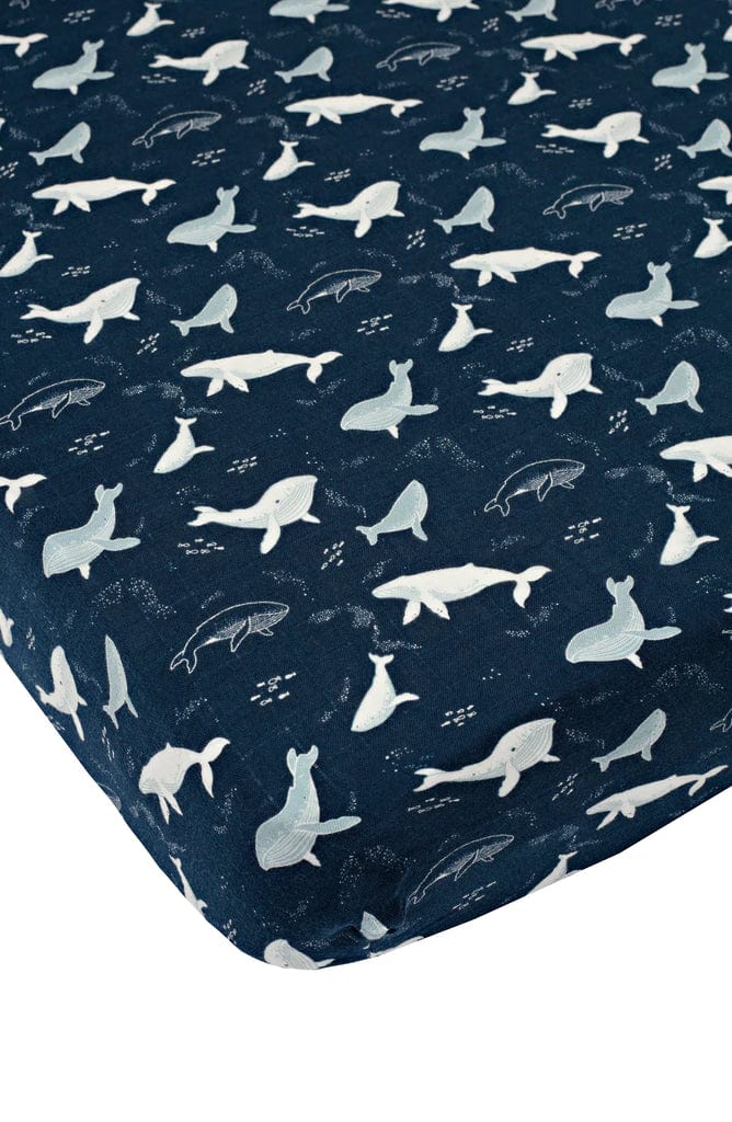 Fitted Crib Sheet - Whales LouLou Lollipop Lil Tulips