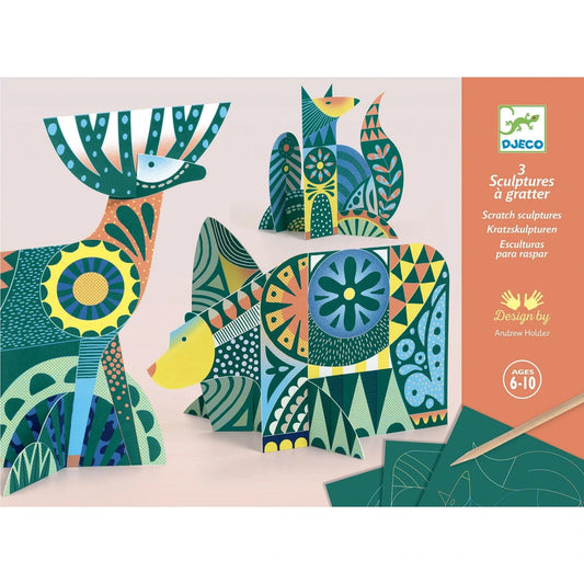 Folk Animal Scratch Card Sculptures Activity Set Djeco Lil Tulips