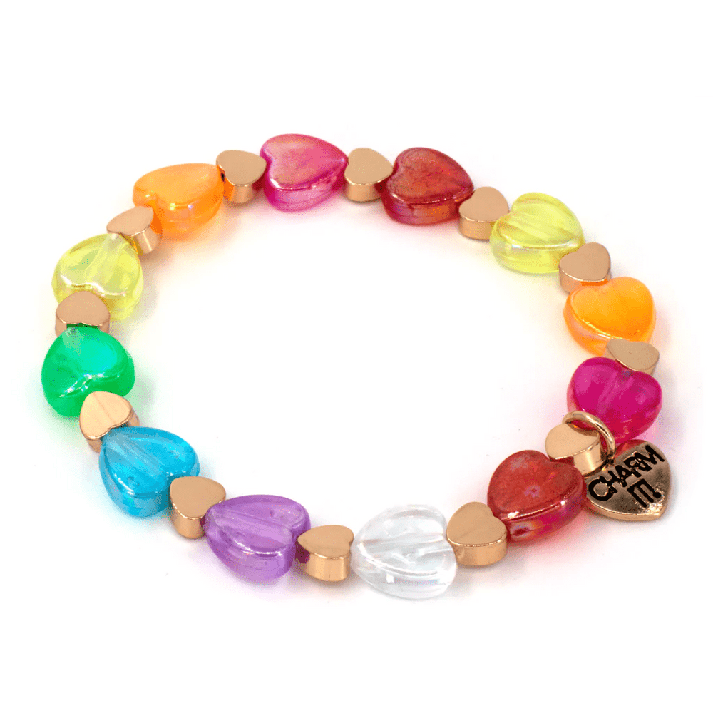 Gold Rainbow Heart Bead Stretch Bracelet Charm It! Bracelets Lil Tulips