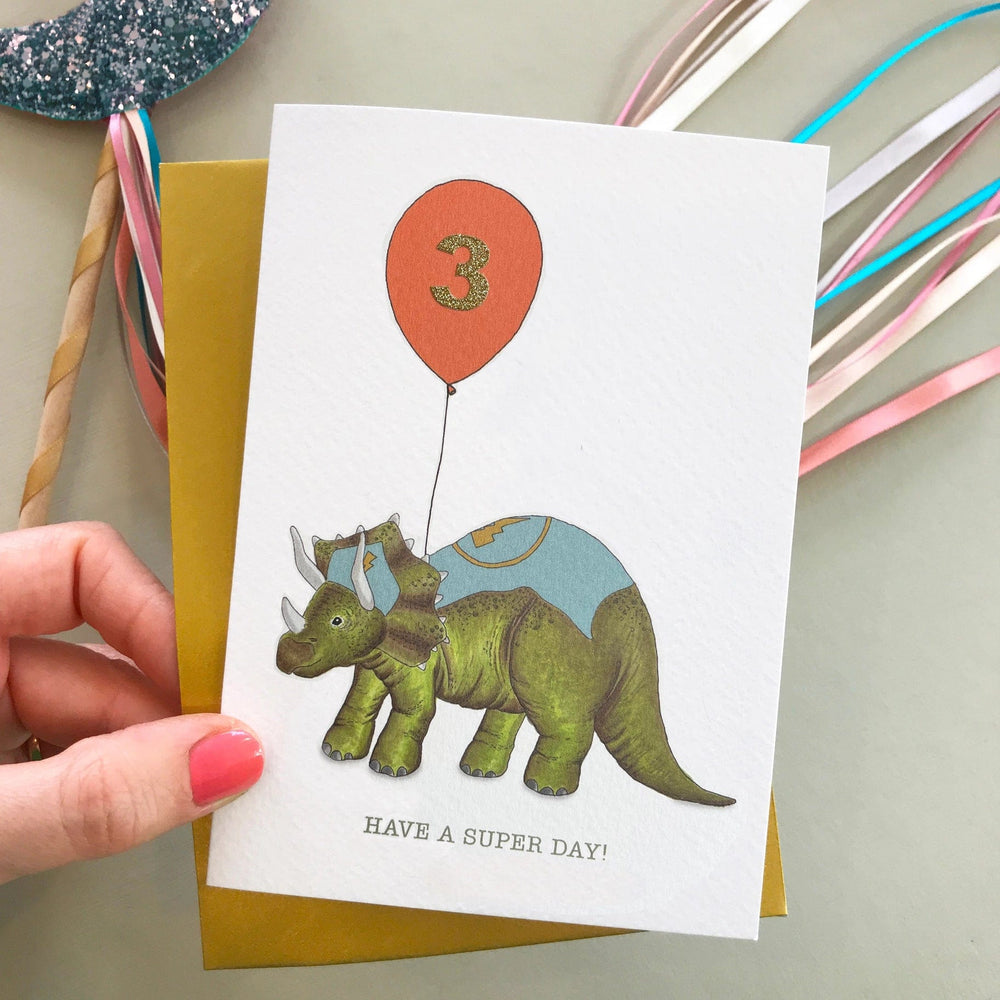 Kids Dinosaur Birthday Card (Pick Number) Fearless Flamingo Greeting & Note Cards Lil Tulips