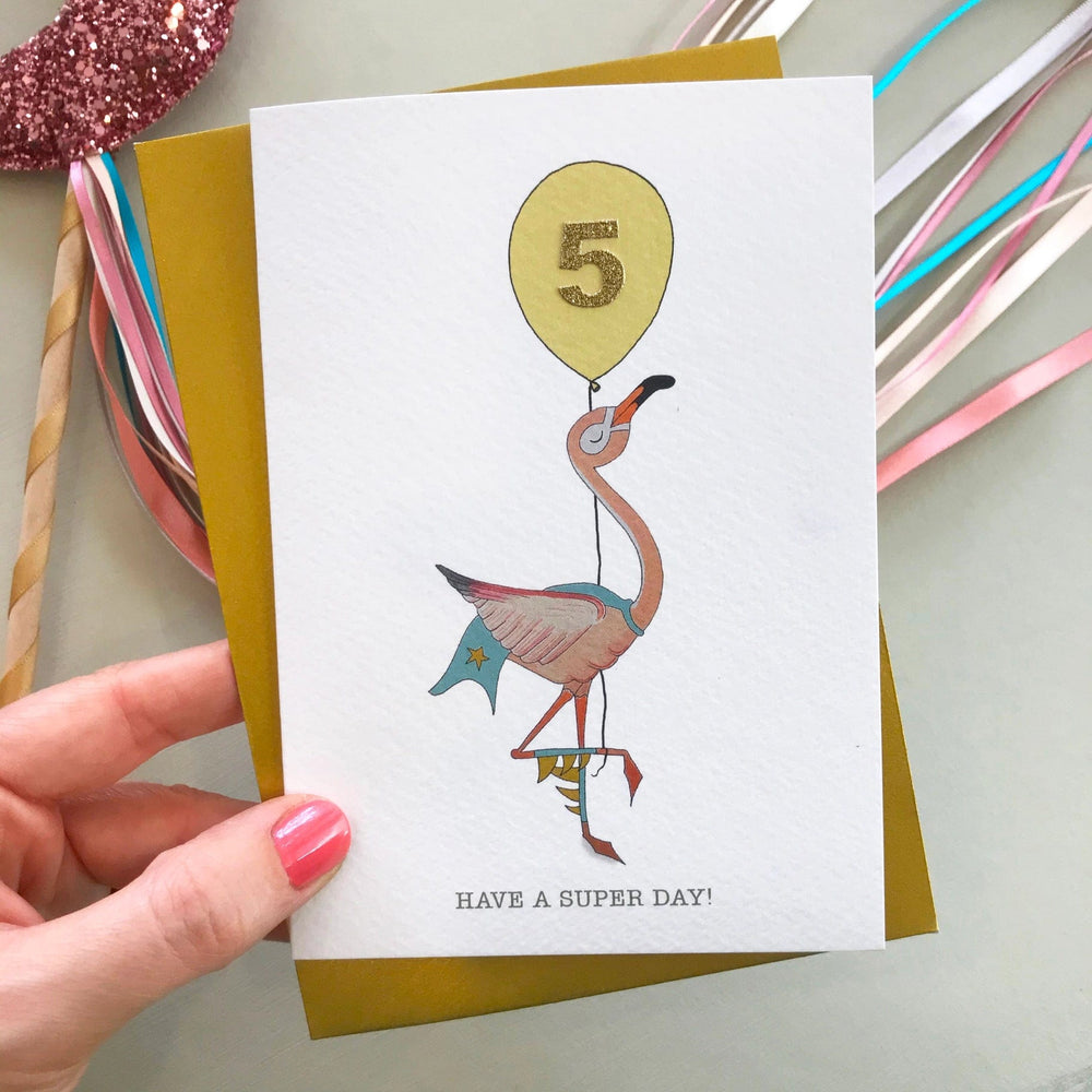 Kids Flamingo Birthday Card (Pick Number) Fearless Flamingo Greeting & Note Cards Lil Tulips
