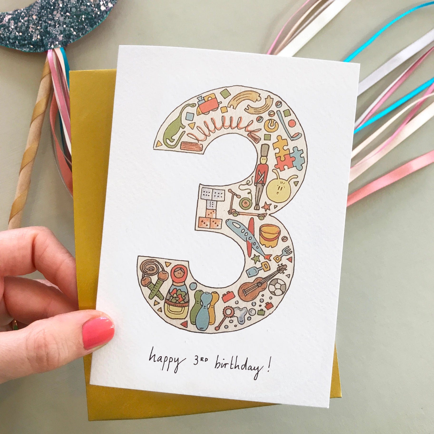 Kids Illustrated Number Birthday Card (Pick Number) 3 Fearless Flamingo Greeting & Note Cards Lil Tulips