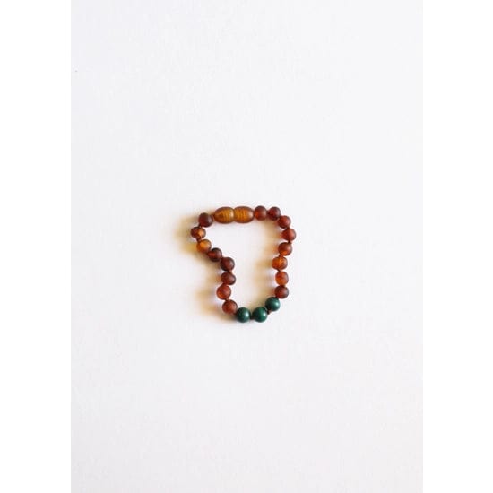 KIDS: Raw Cognac Amber + Malachite Bracelet Canyon Leaf Lil Tulips