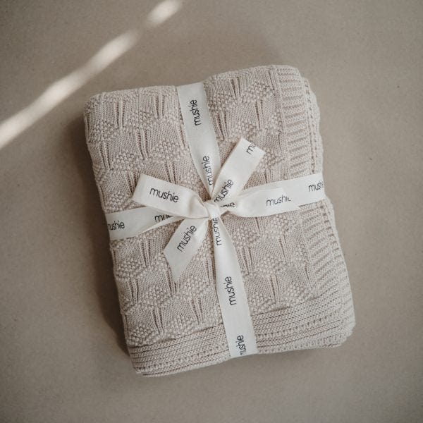 Knitted Honeycomb Baby Blanket (Beige) | Mushie