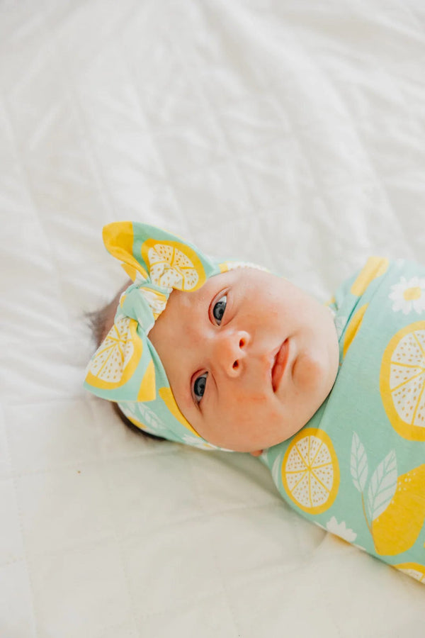 Lemon Knit Headband Bow Copper Pearl Lil Tulips