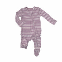 Lilac Stripe Ribbed Ruffle Back 2-Way Zipper Footie Angel Dear Lil Tulips