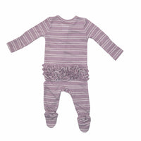 Lilac Stripe Ribbed Ruffle Back 2-Way Zipper Footie Angel Dear Lil Tulips