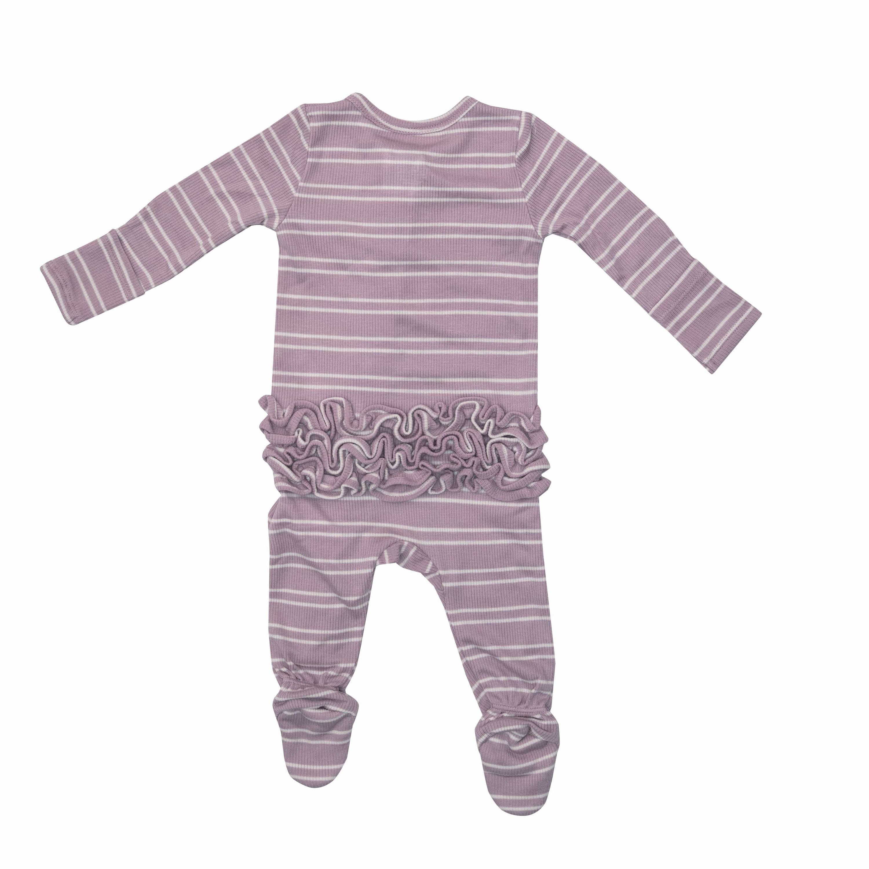 Lilac Stripe Ribbed Ruffle Back 2-Way Zipper Footie Angel Dear Lil Tulips
