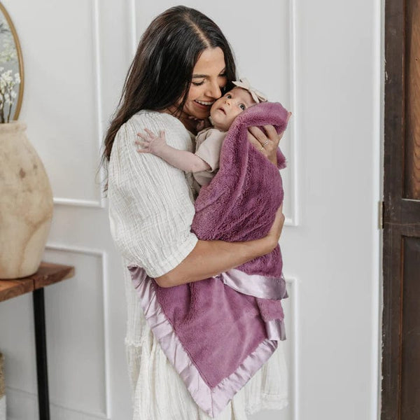 Mauve Lush Satin Border Blanket Receiving Saranoni Lil Tulips