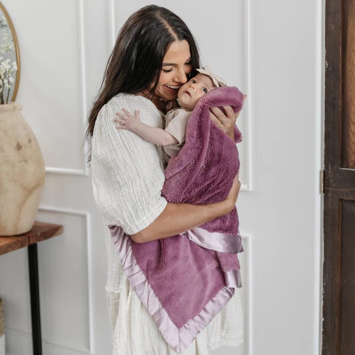 Mauve Lush Satin Border Blanket Receiving Saranoni Lil Tulips