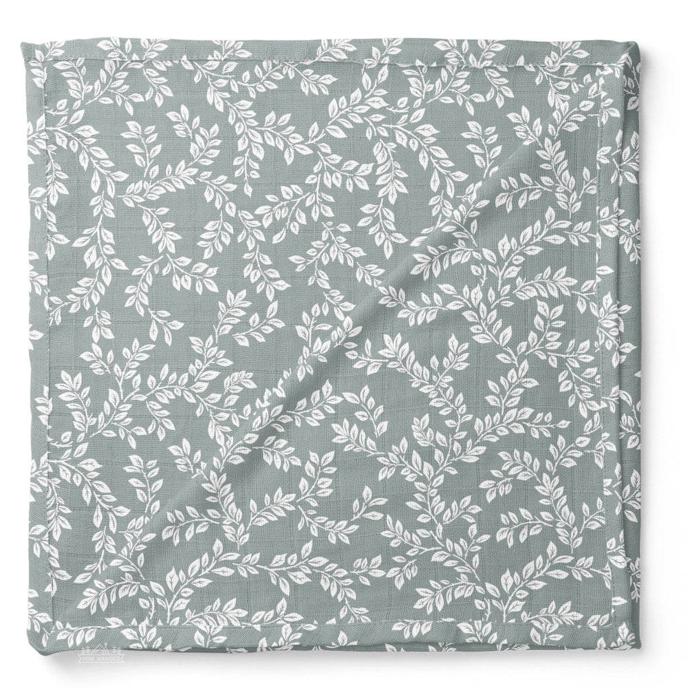 Muslin Swaddle Baby Blanket – Leafy Sprig Blue Mini Wander Lil Tulips