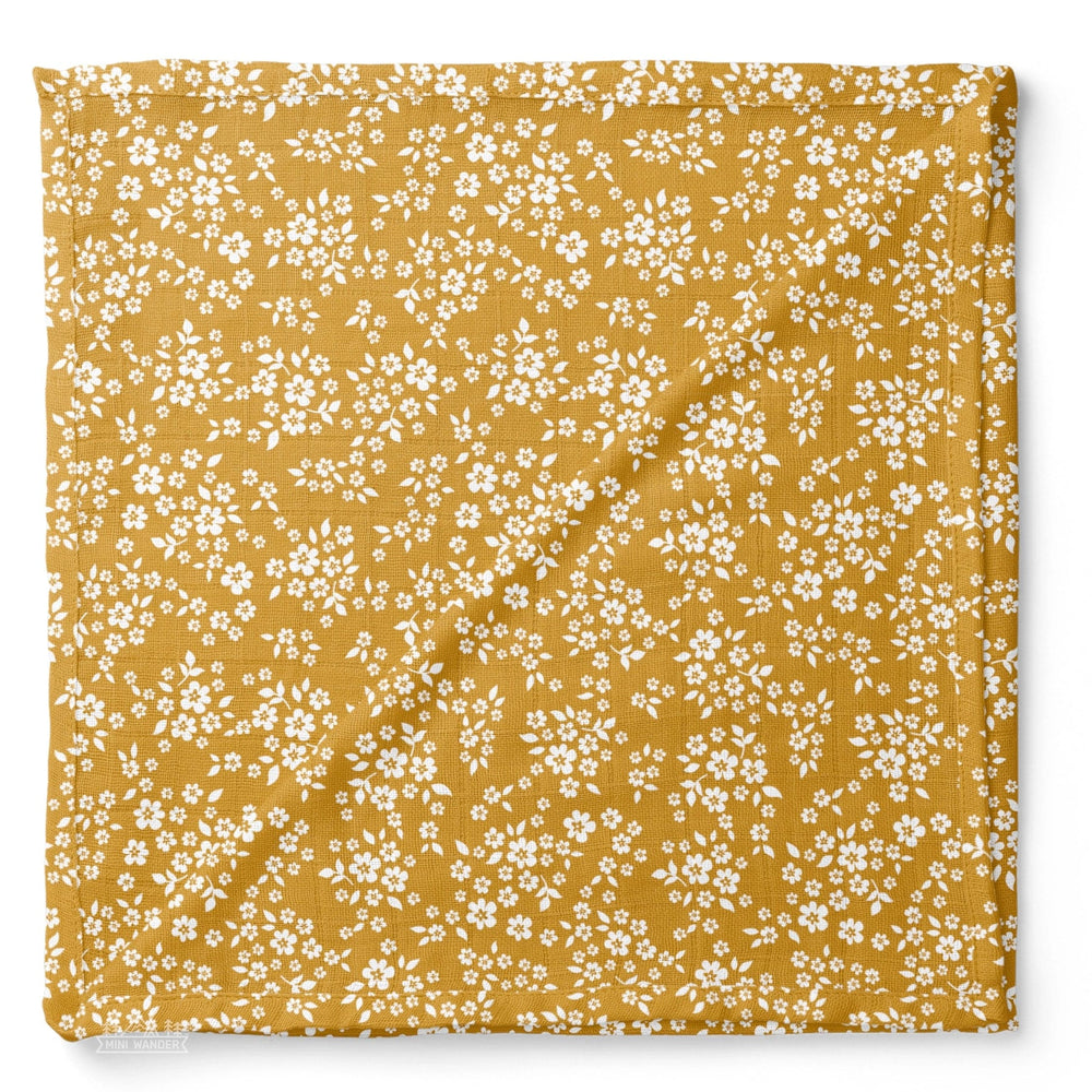 Muslin Swaddle Baby Blanket – Whimsy Floral Mustard Mini Wander Lil Tulips