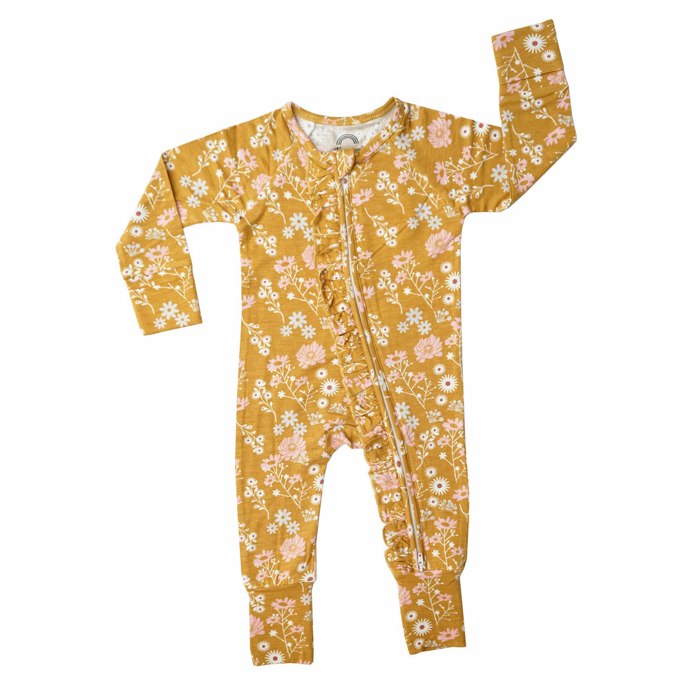 Mustard Floral Bamboo Baby Convertible Footie Pajama Romper Emerson and Friends Baby & Toddler Clothing Lil Tulips